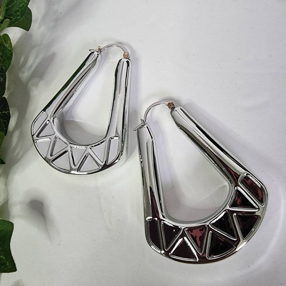 Silver Gold Filled Statement Geometric Hoop Earrings